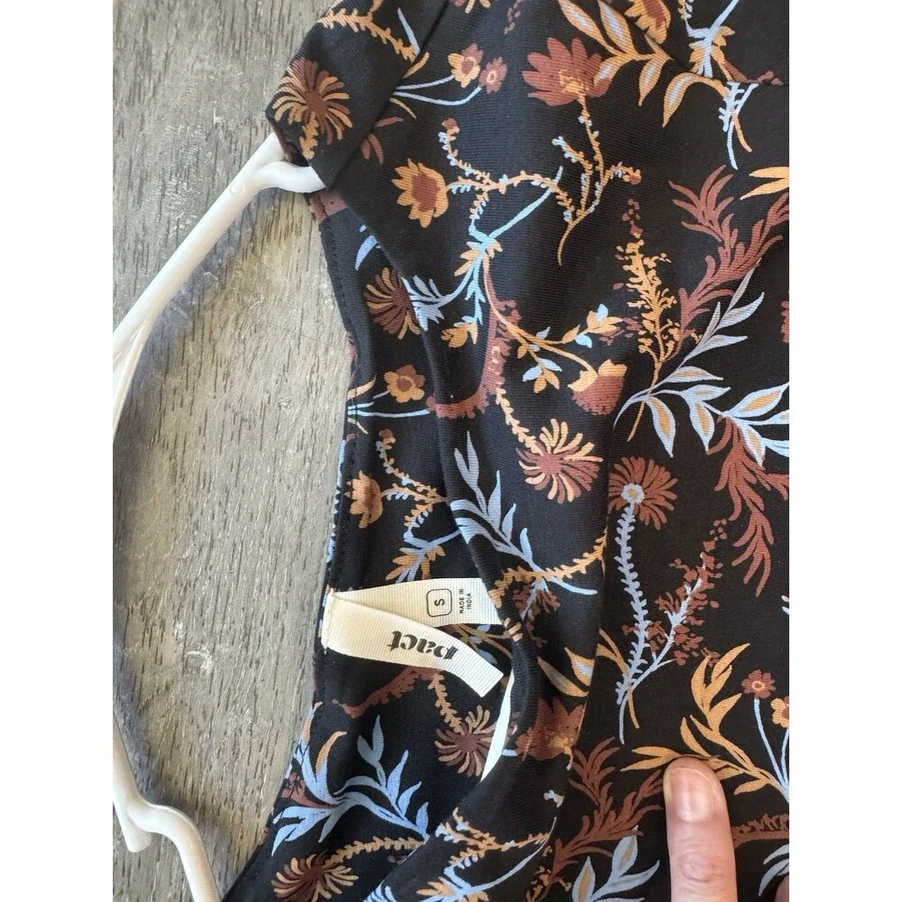 Pact Organic Cotton Dress Women's Sz S Long Sleeve Midi Wrap Black Floral Whimsy - Picture 3 of 4